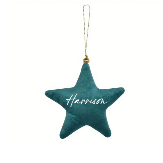GREEN VELVET STAR CHRISTMAS DECORATION - NAME