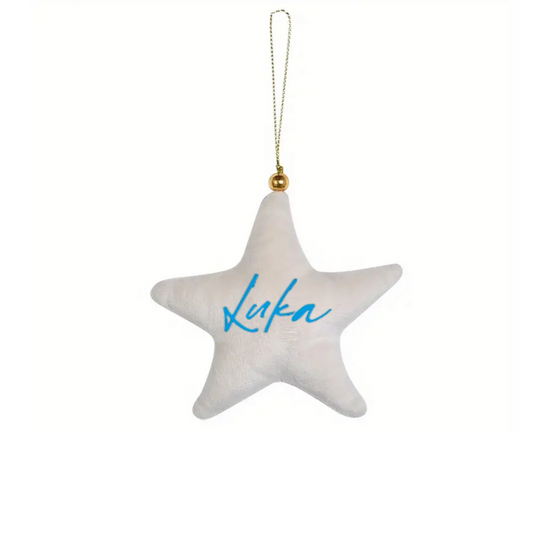 OFF WHITE VELVET STAR CHRISTMAS DECORATION - NAME
