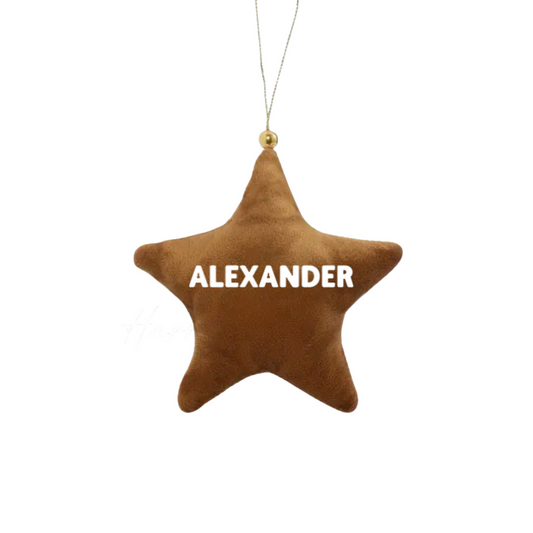 GOLD VELVET STAR CHRISTMAS DECORATION - NAME