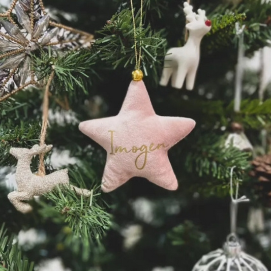 LIGHT PINK VELVET STAR CHRISTMAS DECORATION - NAME