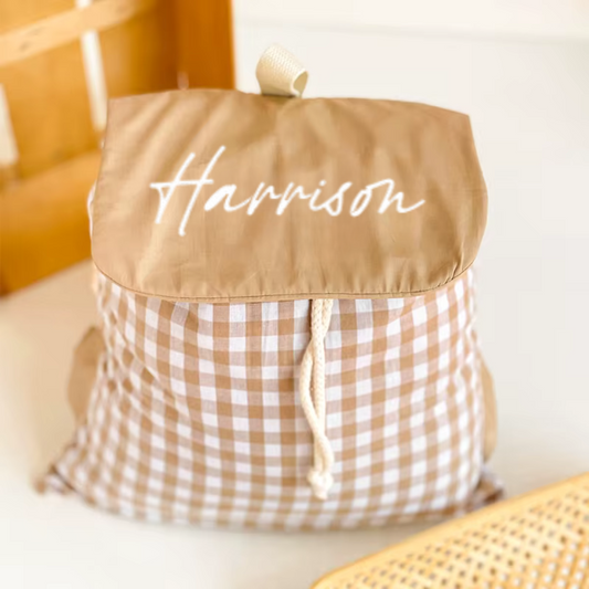 GINGHAM BACKPACK - LATTE