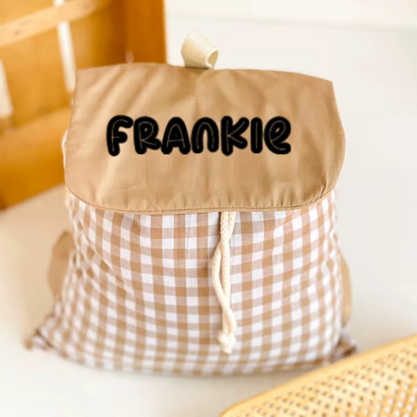 GINGHAM BACKPACK - LATTE