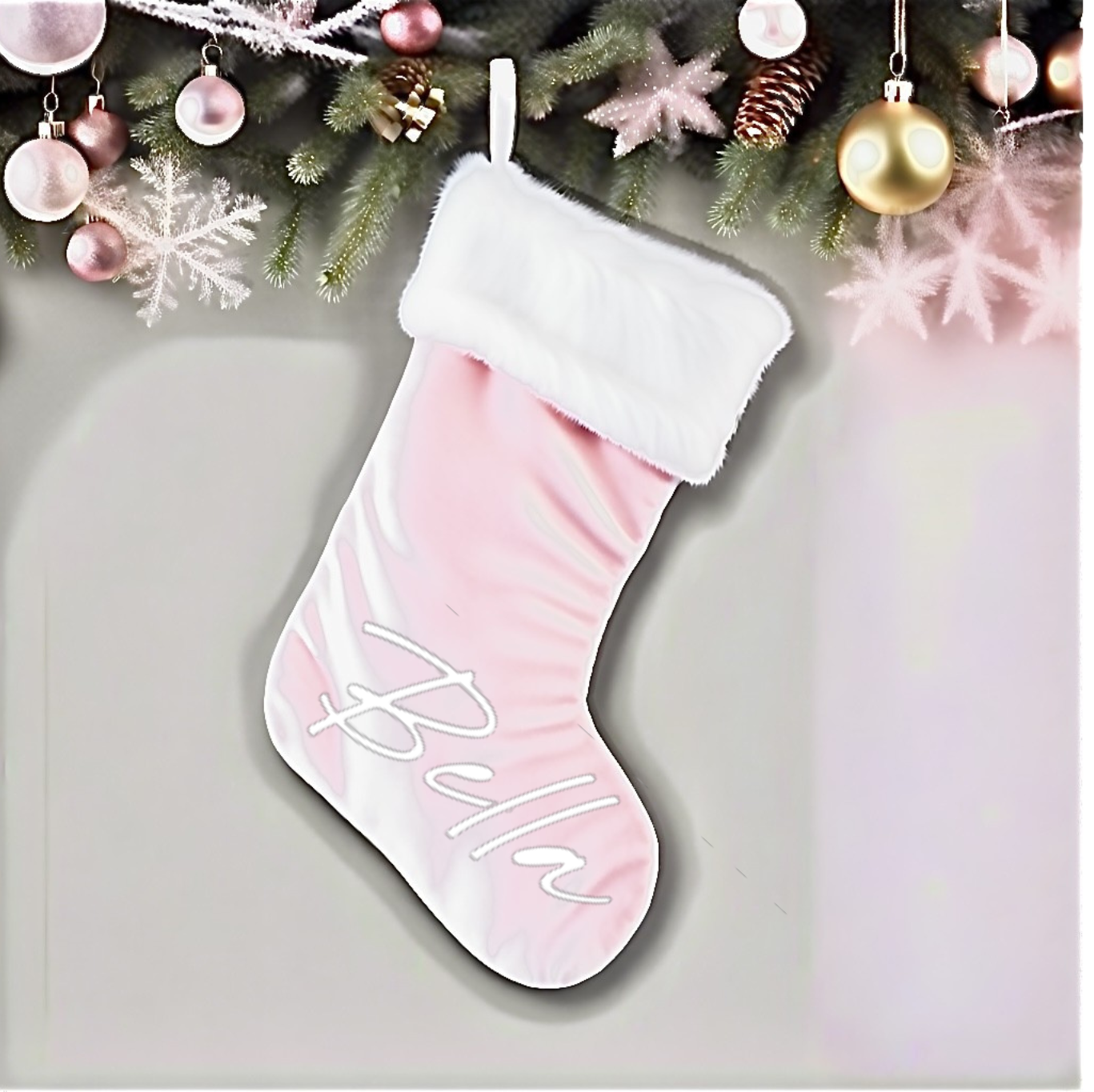 PINK LUXE SANTA STOCKING - LARGE NAME