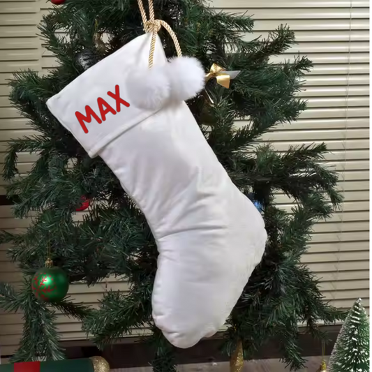 WHITE POM POM STOCKING  - TOP NAME