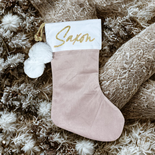 PINK POM POM STOCKING  - TOP NAME