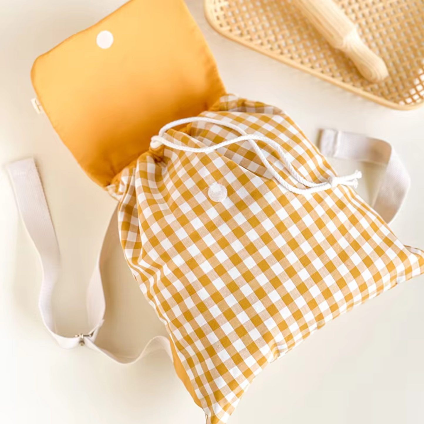 GINGHAM BACKPACK - MUSTARD