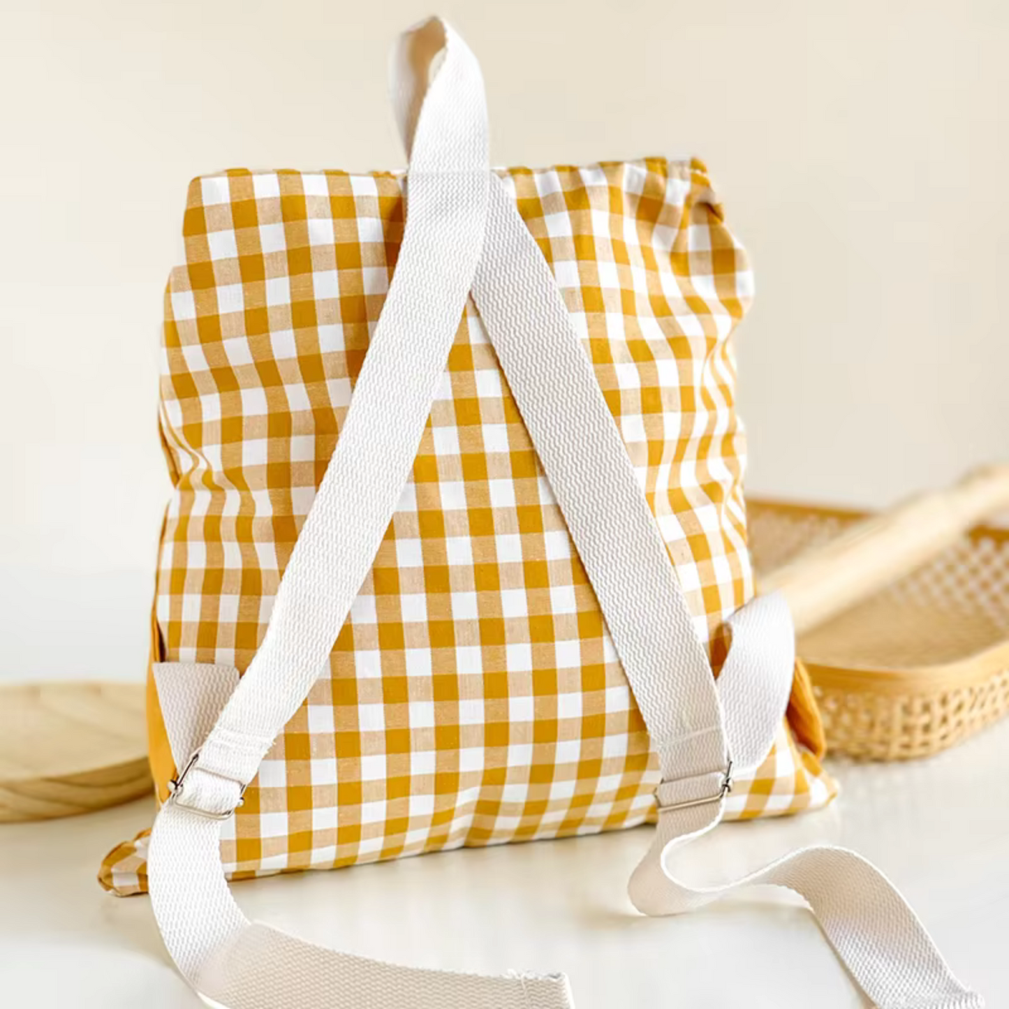 GINGHAM BACKPACK - MUSTARD