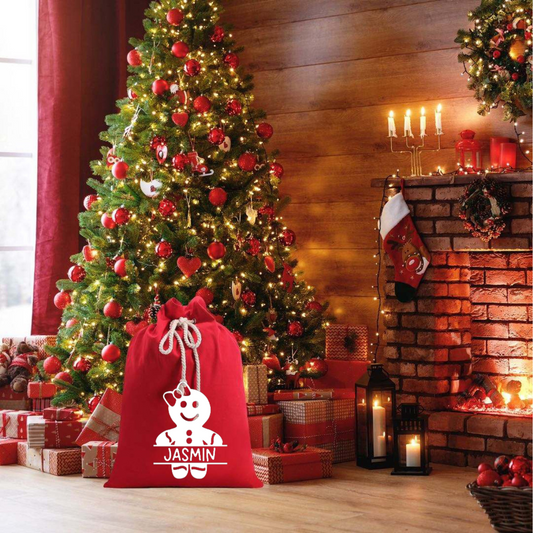 GINGER BREAD SANTA SACK RED