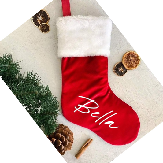 RED LUXE SANTA STOCKING - LARGE NAME