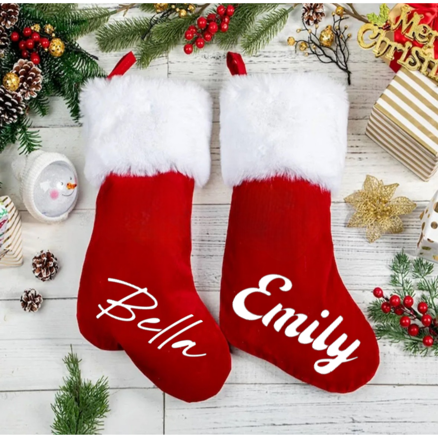 RED LUXE SANTA STOCKING - LARGE NAME