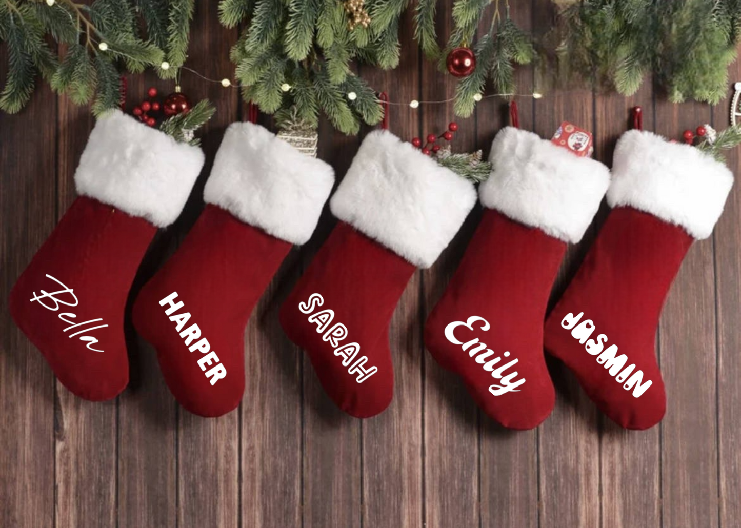 RED LUXE SANTA STOCKING - LARGE NAME