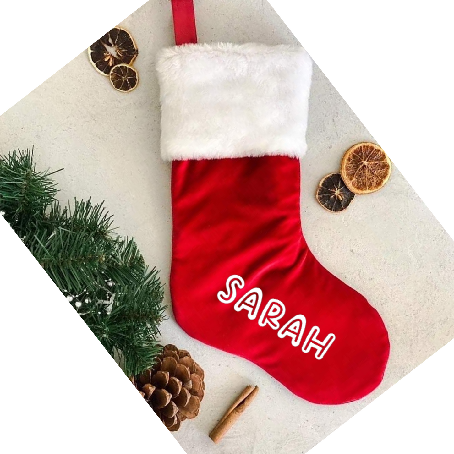 RED LUXE SANTA STOCKING - LARGE NAME