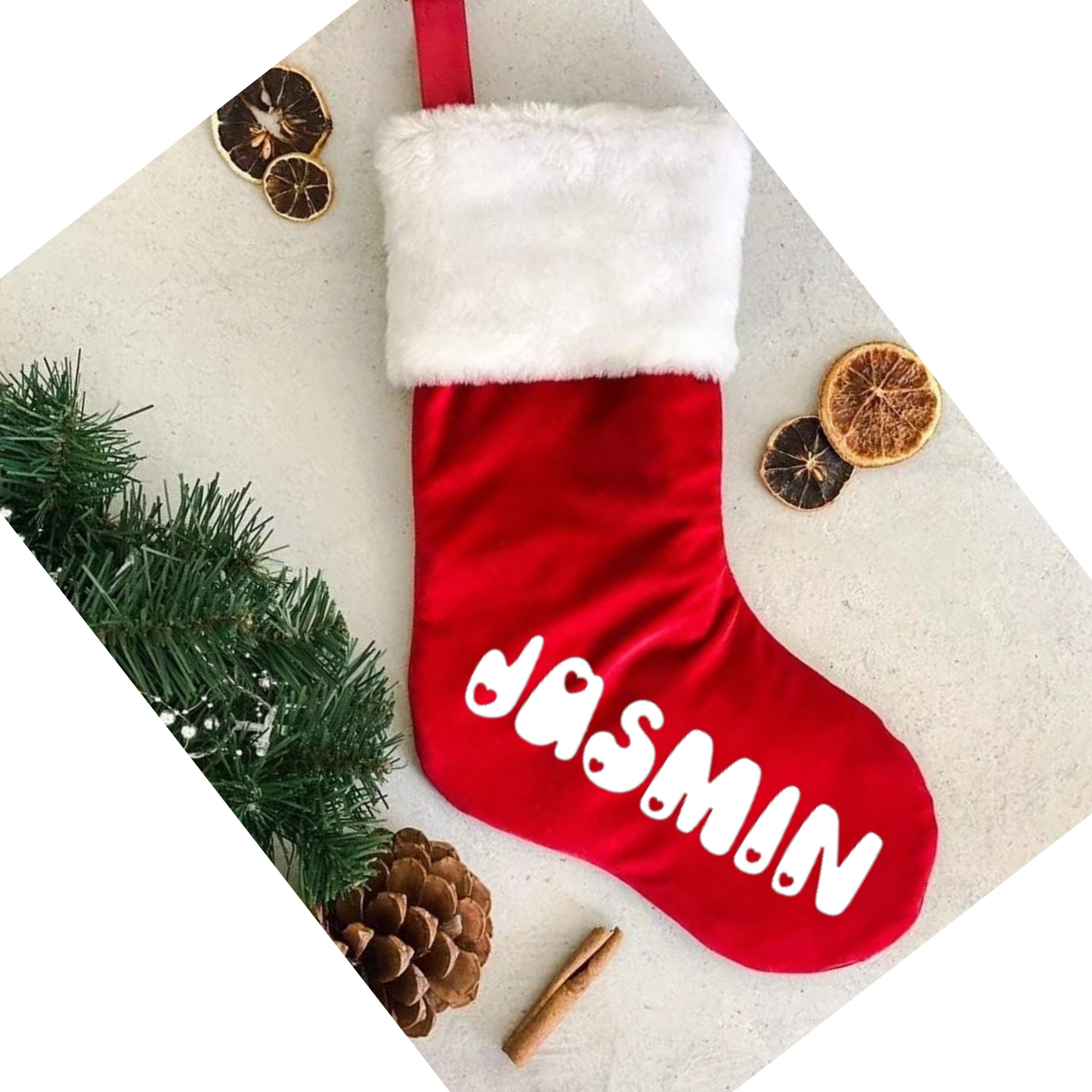 RED LUXE SANTA STOCKING - LARGE NAME