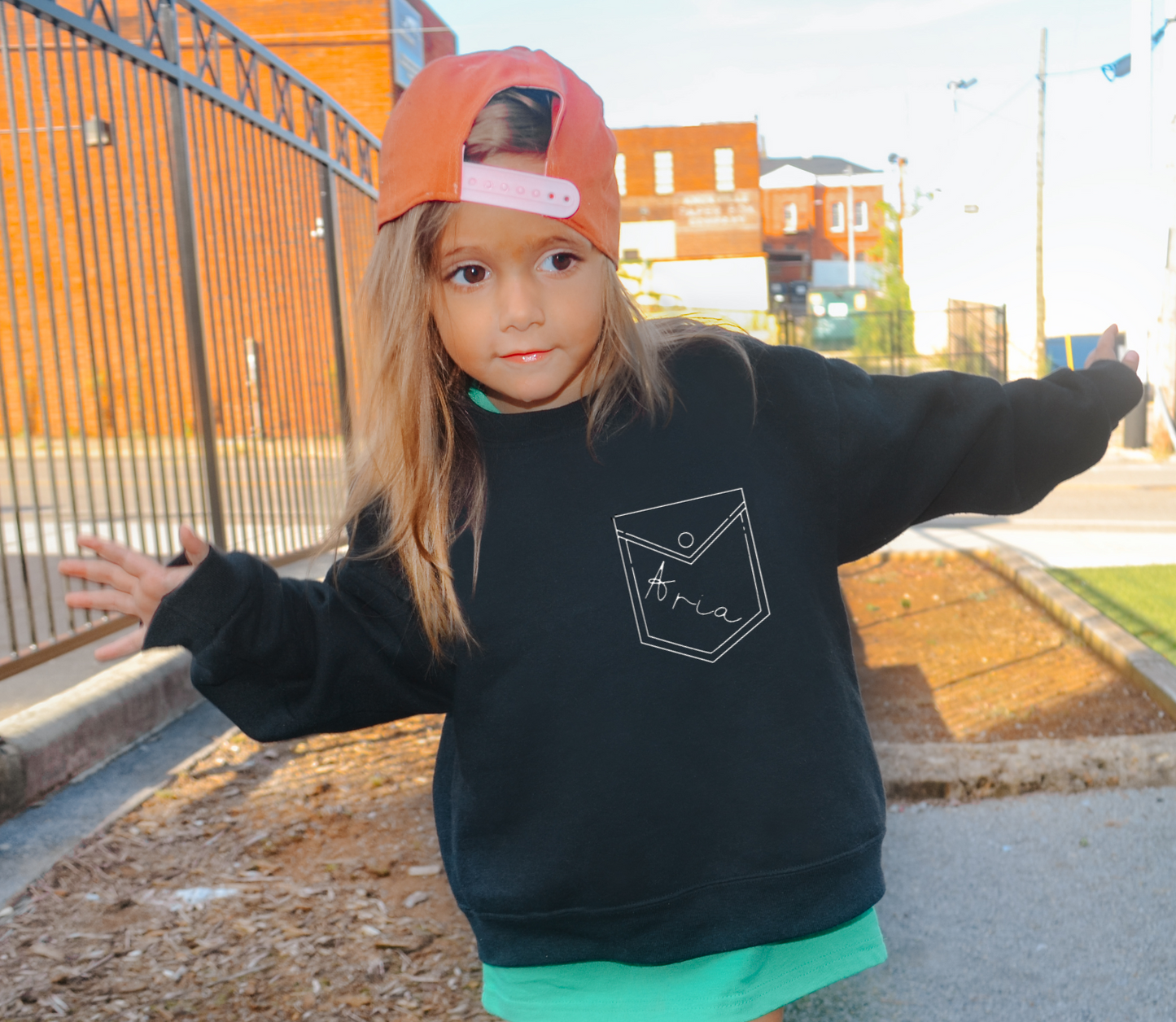 FAUX POCKET NAME SWEATSHIRT