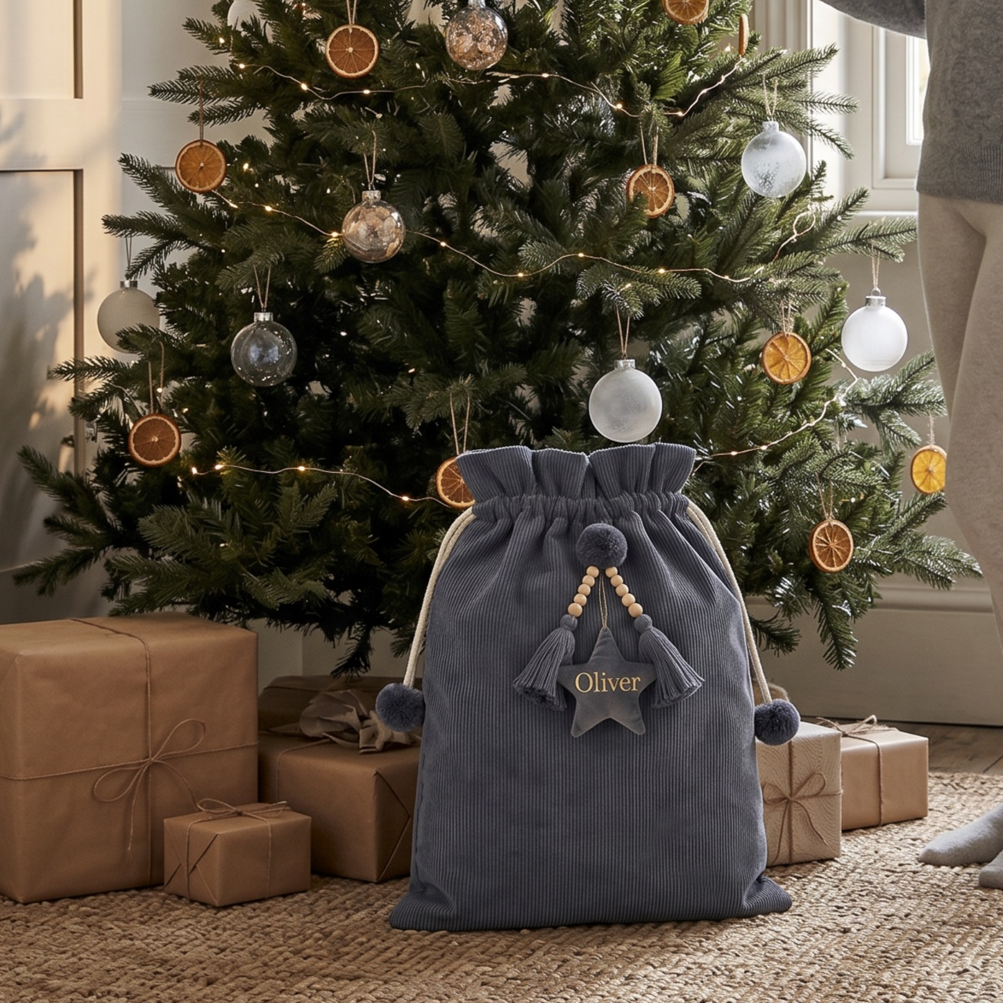 CORDUROY SANTA SACK - Blue