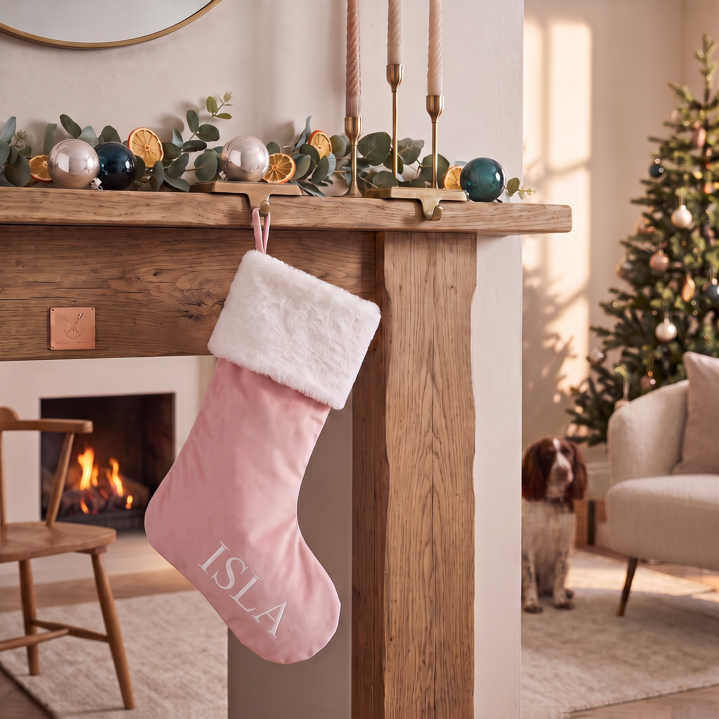 PINK LUXE SANTA STOCKING - LARGE NAME