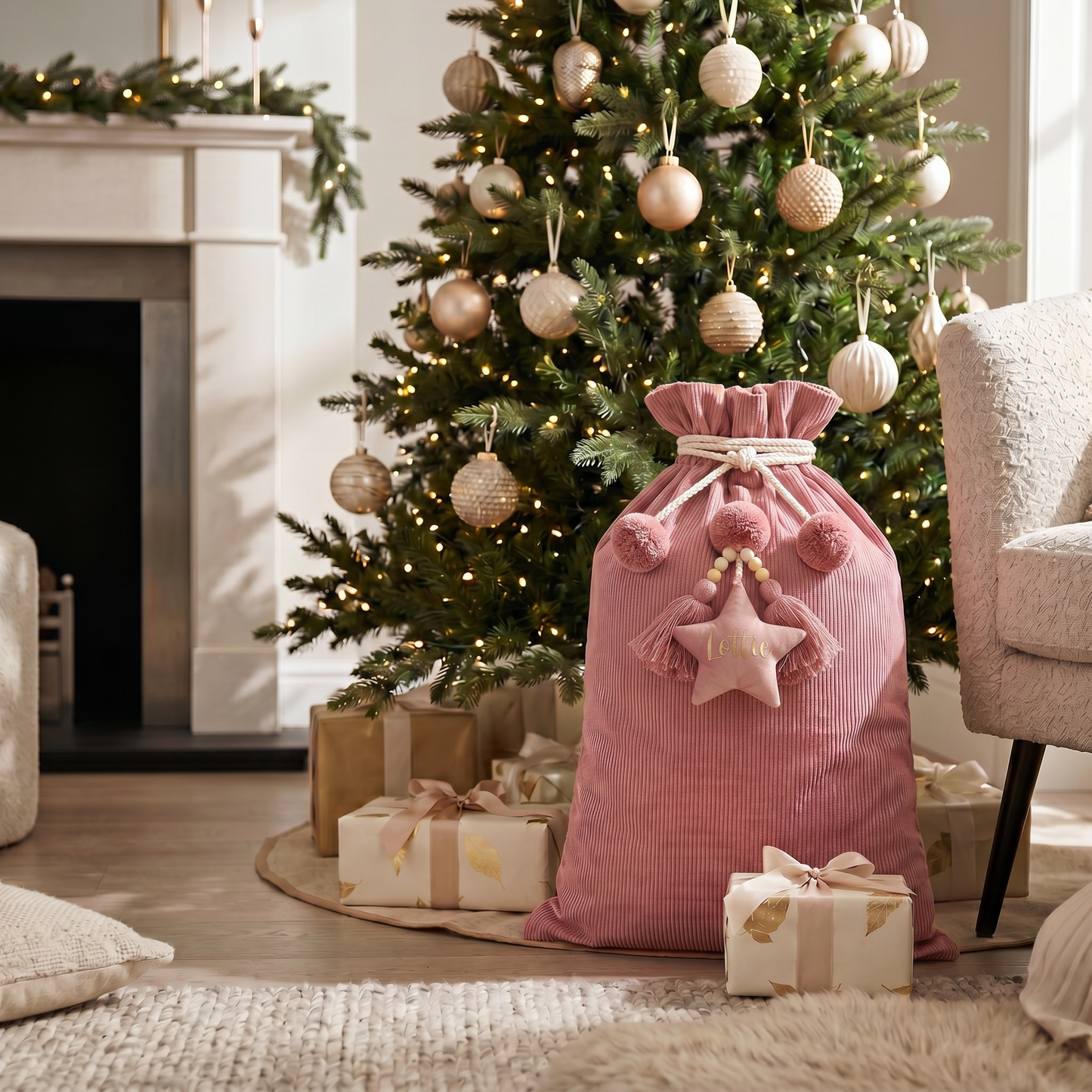 CORDUROY SANTA SACK - Rose