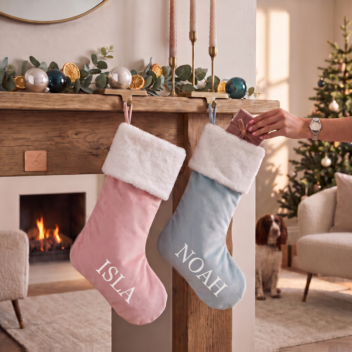 BLUE LUXE SANTA STOCKING - LARGE NAME