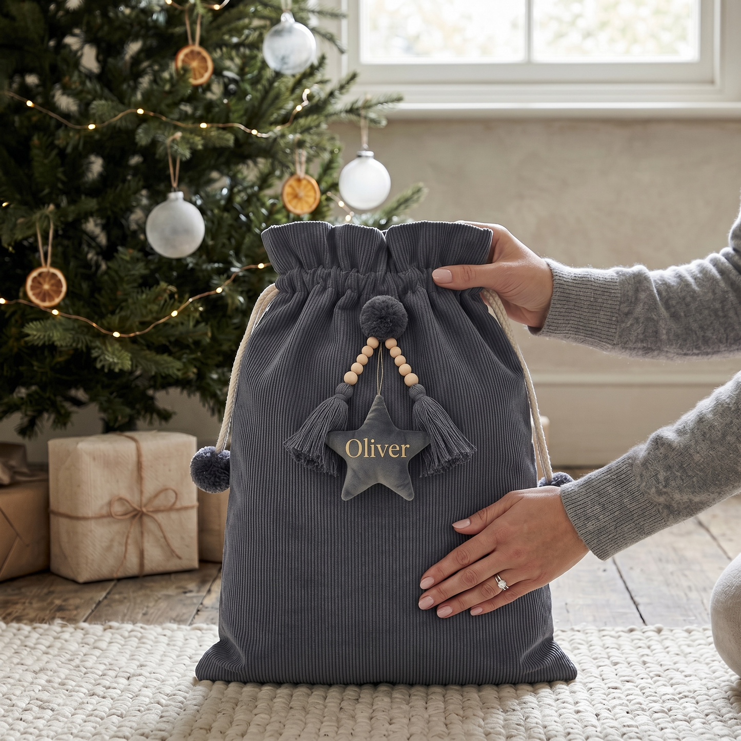 CORDUROY SANTA SACK - Blue