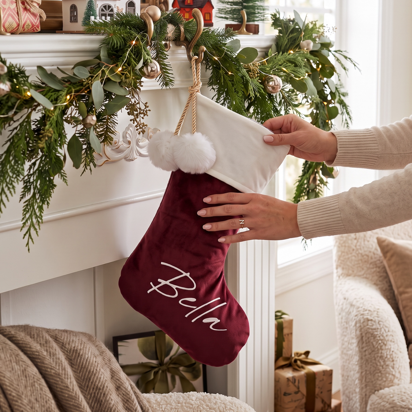 POM POM STOCKING  - LARGE NAME