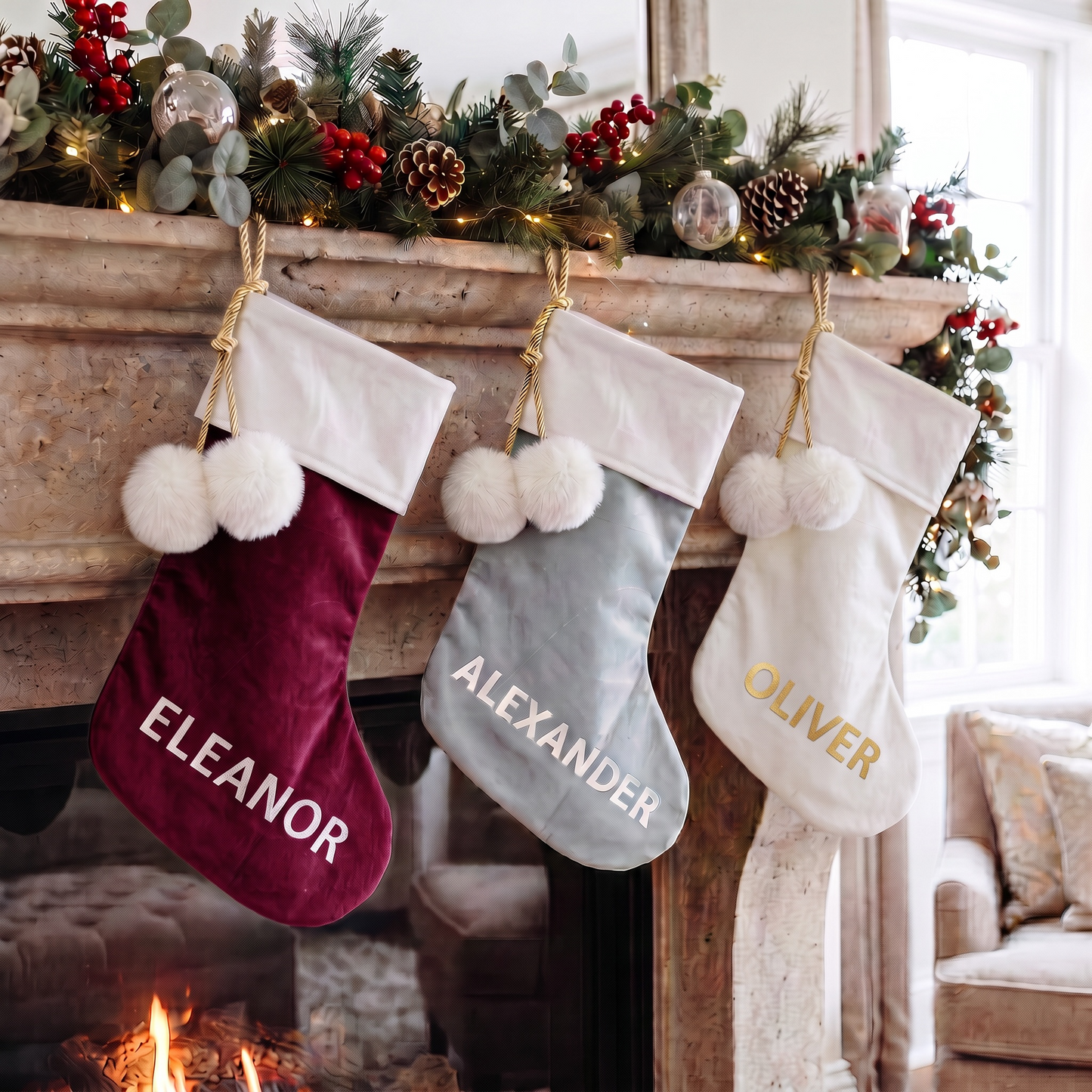 POM POM STOCKING  - LARGE NAME