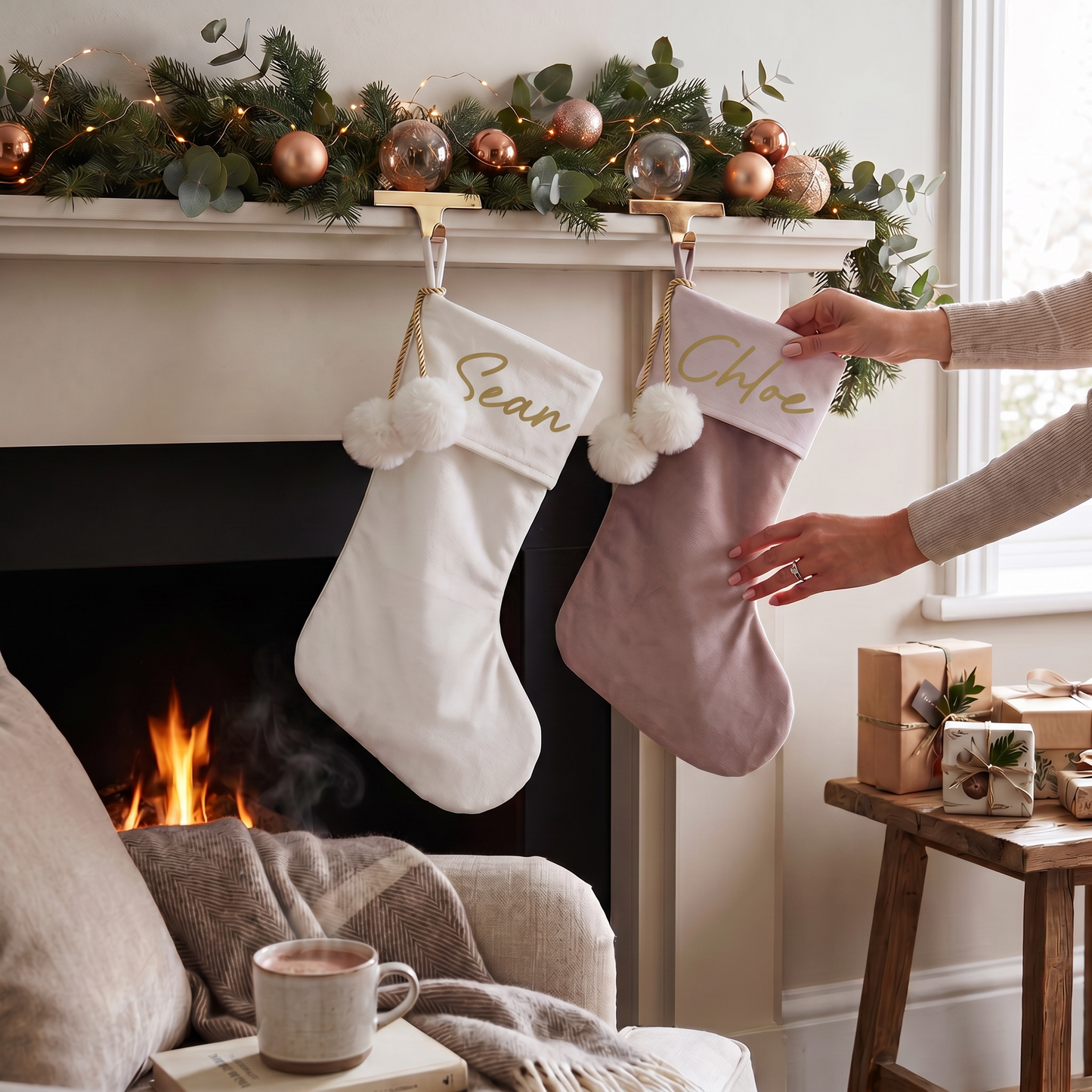 PINK POM POM STOCKING  - TOP NAME