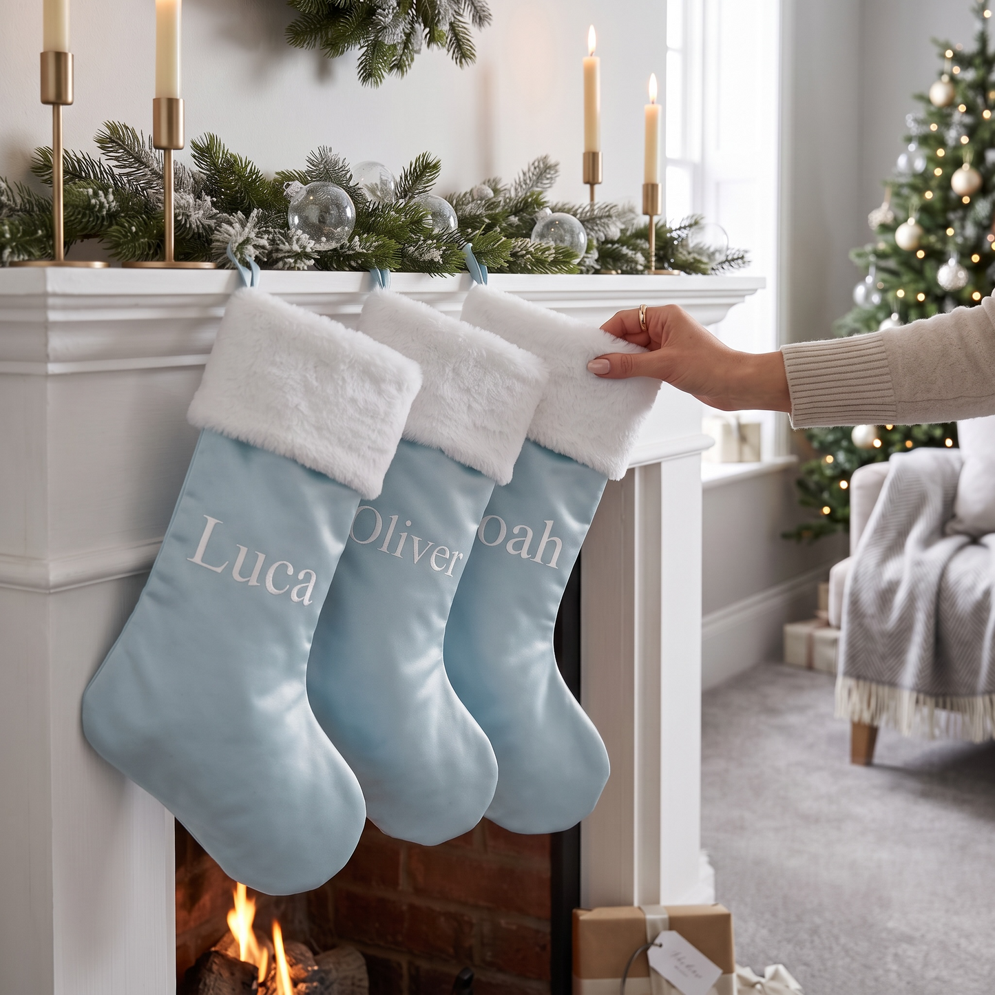 BLUE LUXE SANTA STOCKING