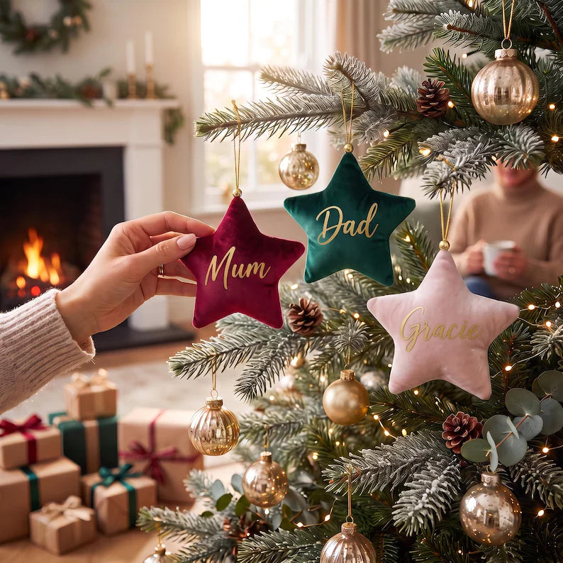 VELVET STAR CHRISTMAS DECORATION - NAME