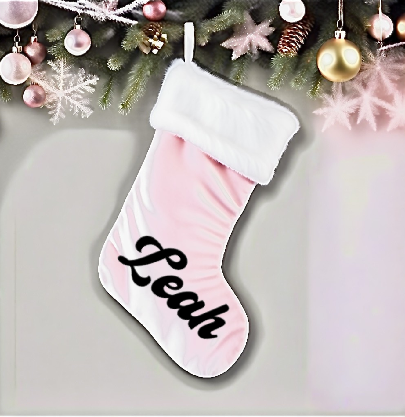PINK LUXE SANTA STOCKING - LARGE NAME