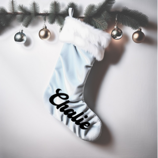 BLUE LUXE SANTA STOCKING - LARGE NAME