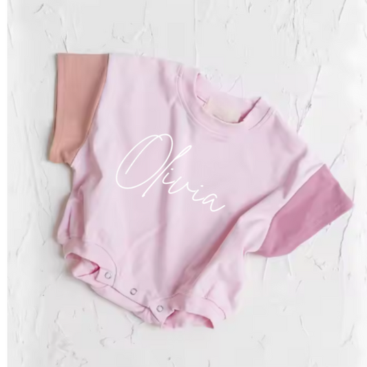 OVERSISED COLOUR BLOCK PERSONALISED ROMPER Pink