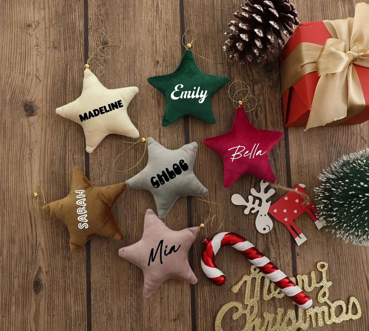 VELVET STAR CHRISTMAS DECORATION - NAME