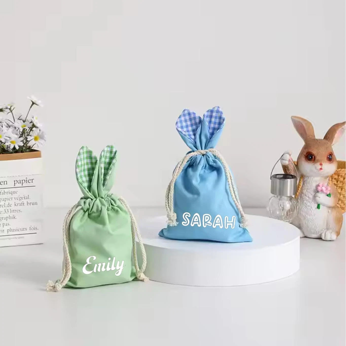 GINGHAM BUNNY BAG -GREEN