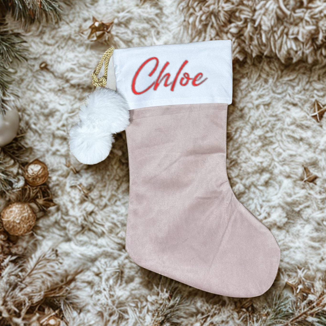 PINK POM POM STOCKING  - TOP NAME