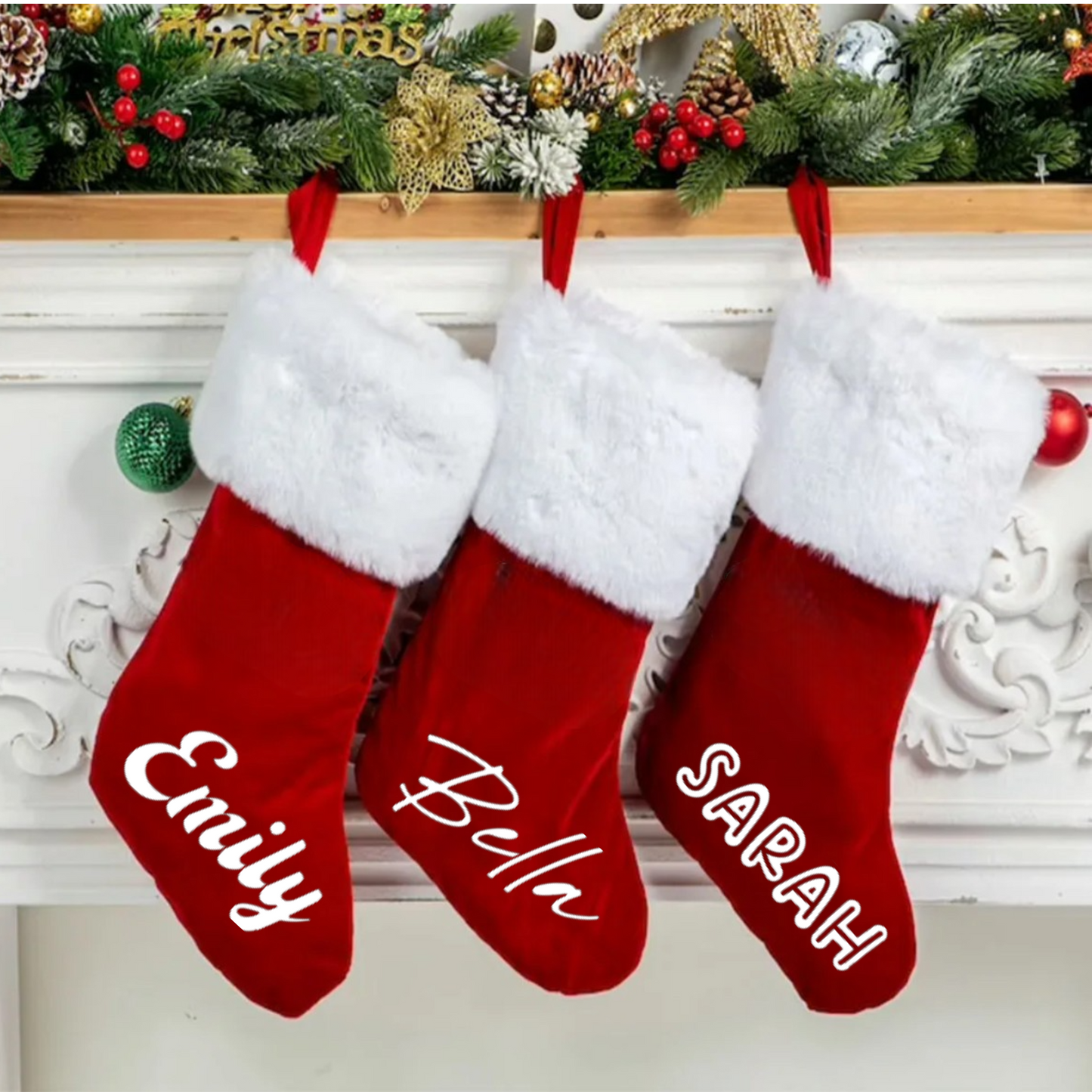 RED LUXE SANTA STOCKING - LARGE NAME