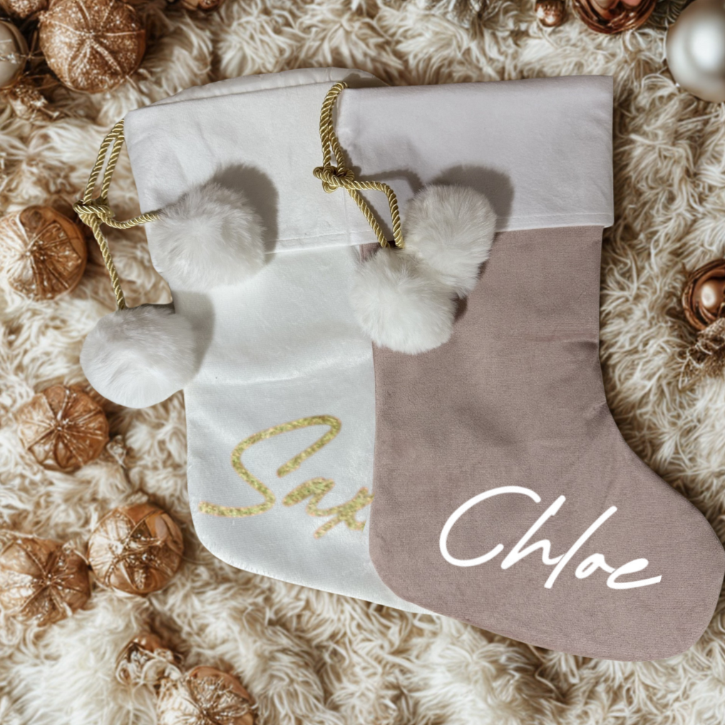 PINK POM POM STOCKING  - LARGE NAME