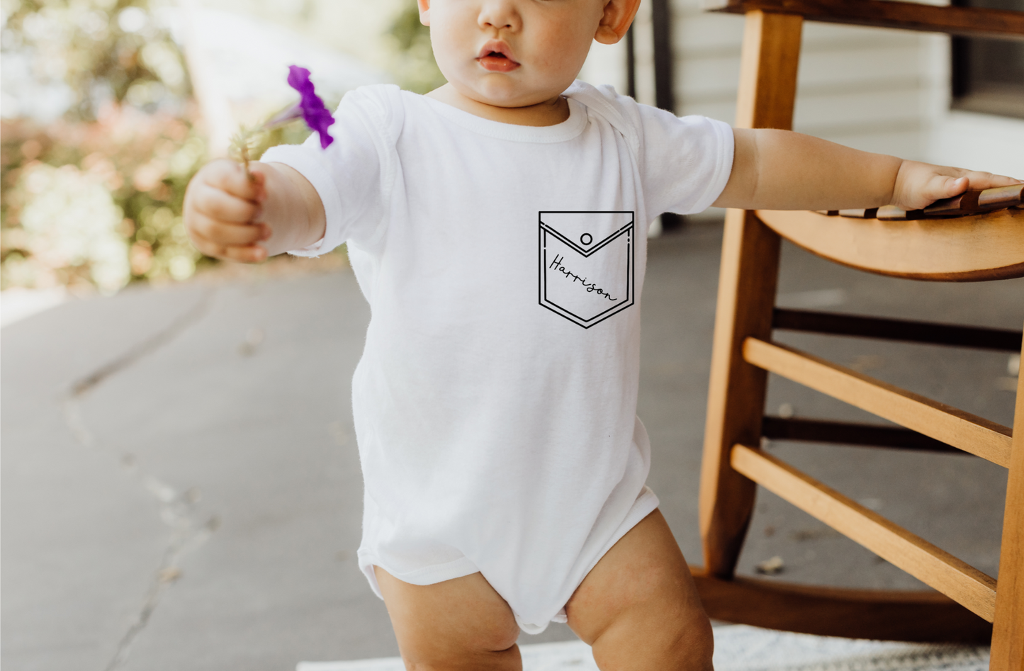 FAUX POCKET NAME BODYSUIT